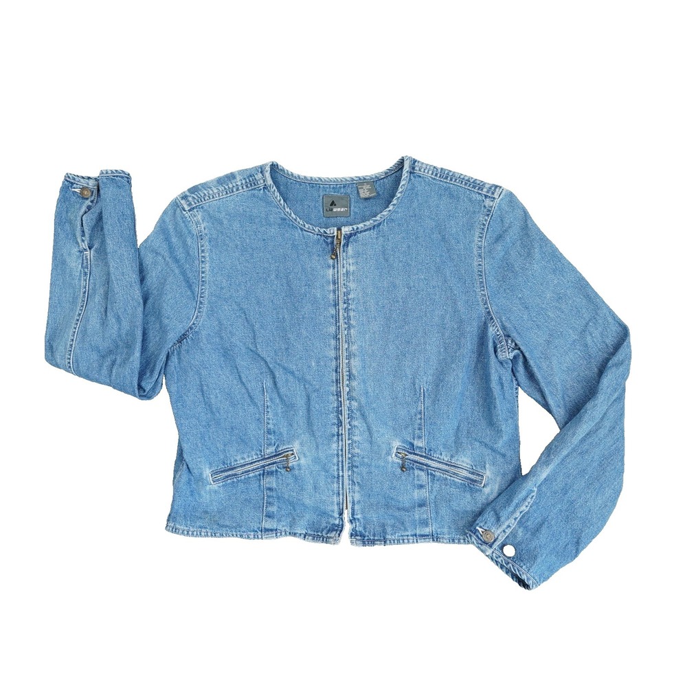 Lizwear Liz Claiborne Vintage Denim Zip Up Jacket Womens 14 Heritage Boho-Rugged